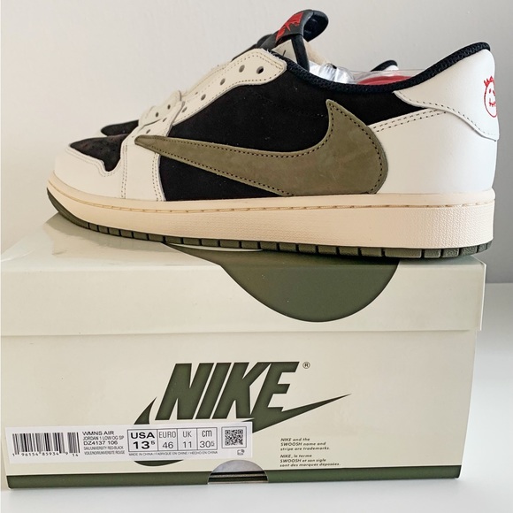 ❌SOLD🎁Jordan 1 Retro OG x Travis Scott Low Olive W. Fits Mens 12 - Picture 9 of 12